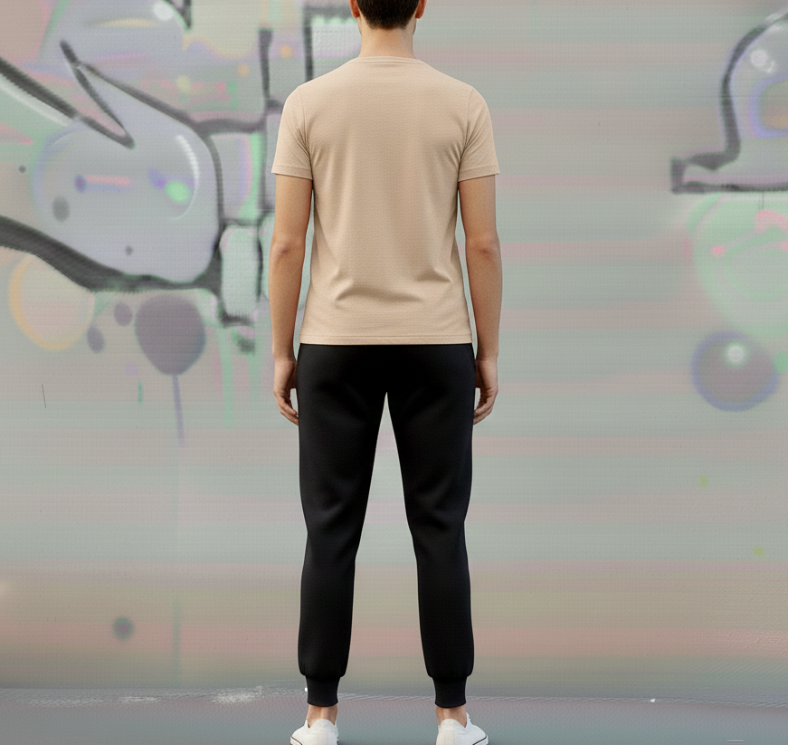 Beige T-Shirt & Black Sweatpant
