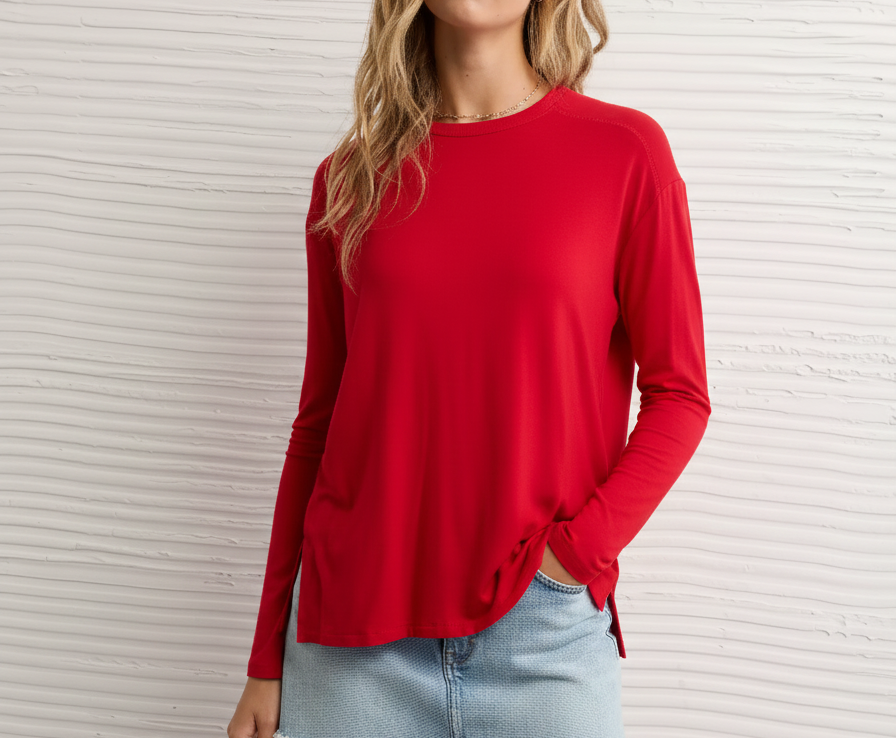 Chic Red Long Sleeve T-Shirt