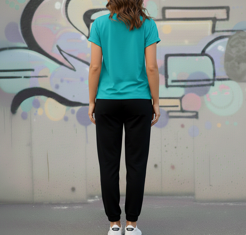 Aqua Blue T-Shirt & Black Sweatpant