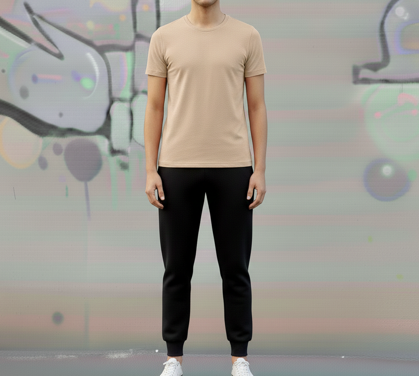 Beige T-Shirt & Black Sweatpant