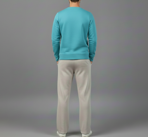 Aqua Blue Sweatshirt & Beige Flapper