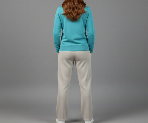 Aqua Blue Sweatshirt & Beige Flapper