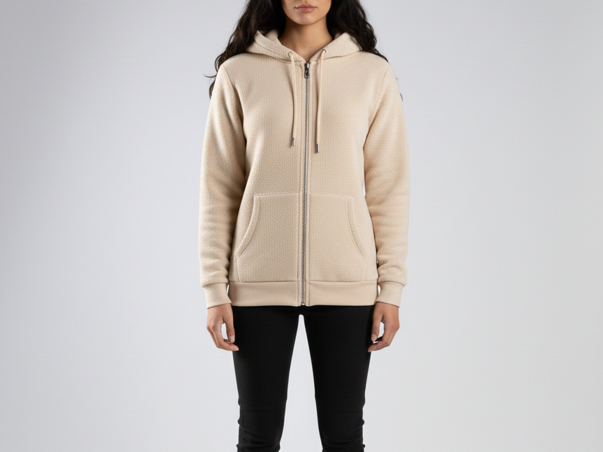 Silk Beige Zip-up Hoodie