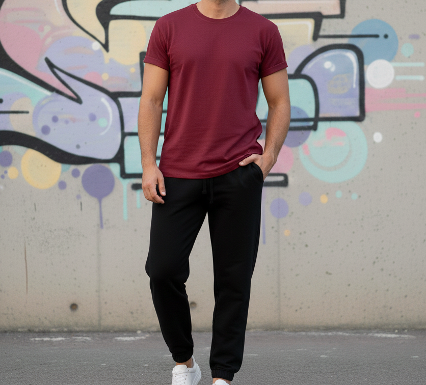 Maroon T-Shirt & Black Sweatpant